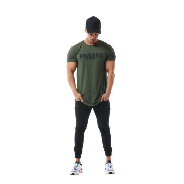 S2 Army Green Unfinished Business Curved Hem Tee