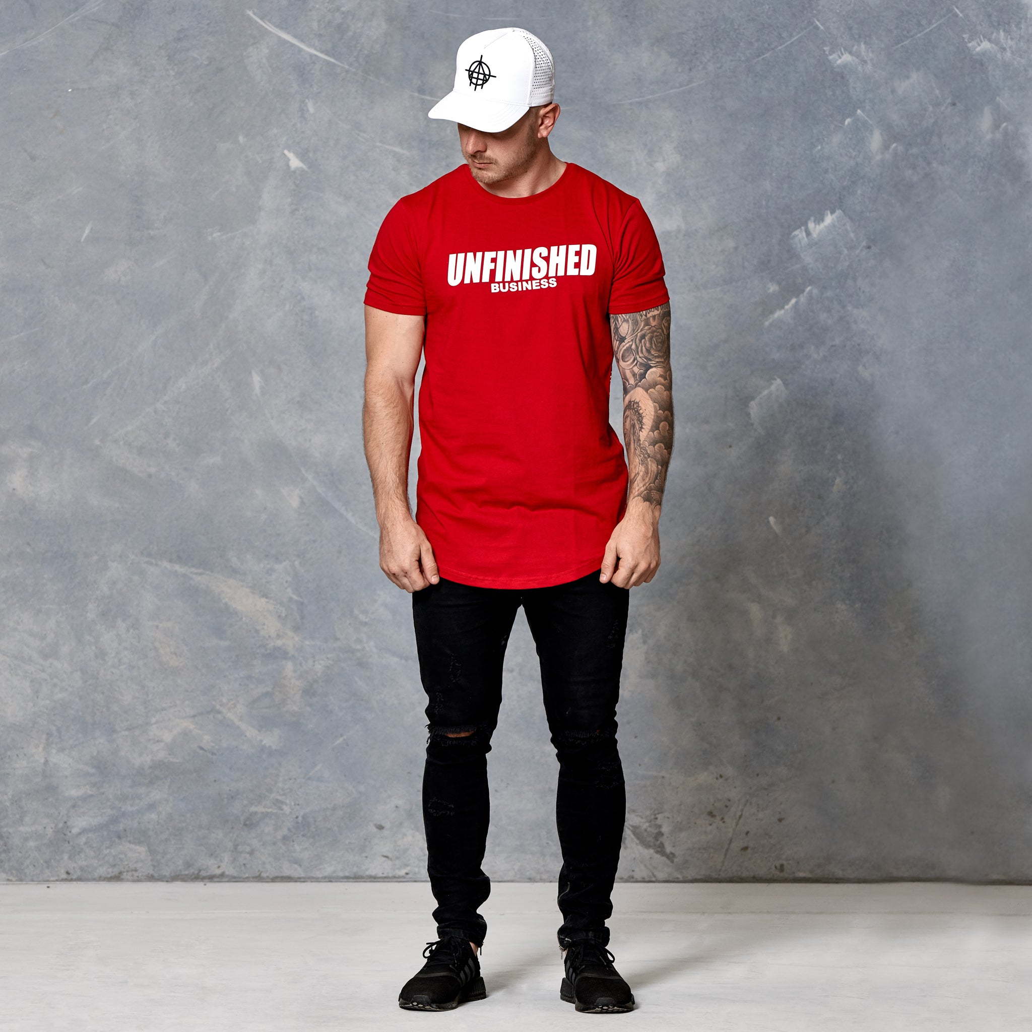 S2 Blood Red Unfinished Business Curved Hem Tee
