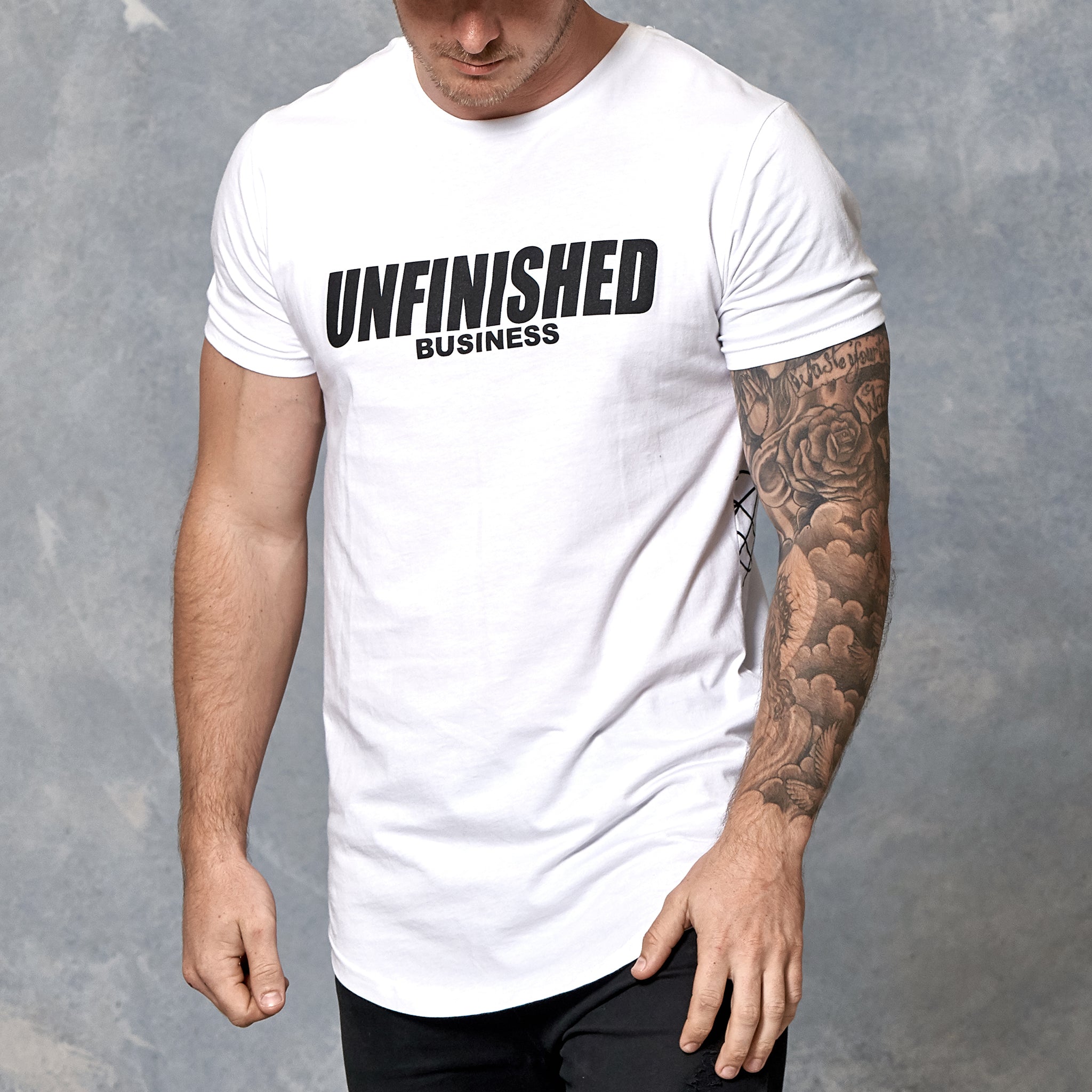 S2 White Unfinished Business Curved Hem Tee